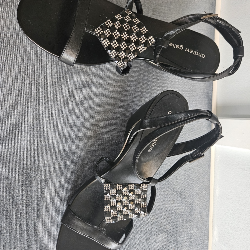 Andrew Geller Black and Silver Wedge Sandals